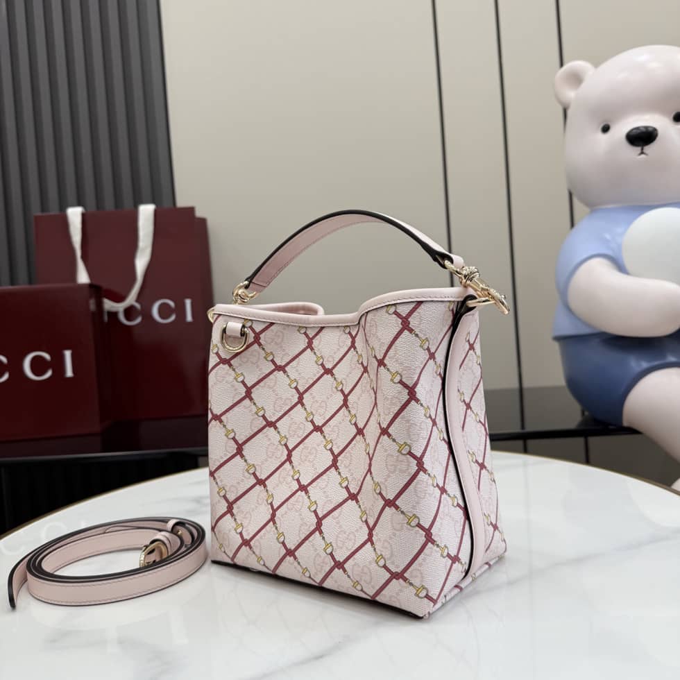 Gucci GG Emblem Canvas Small Pink Bucket Bag_2_157630 Gucci GG Emblem Canvas Small Pink Bucket Bag