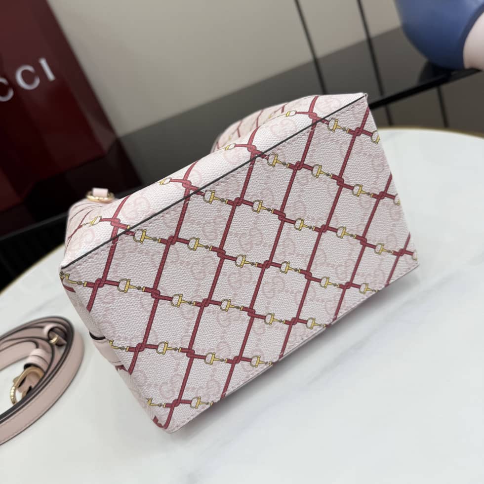 Gucci GG Emblem Canvas Small Pink Bucket Bag_3_157630 Gucci GG Emblem Canvas Small Pink Bucket Bag