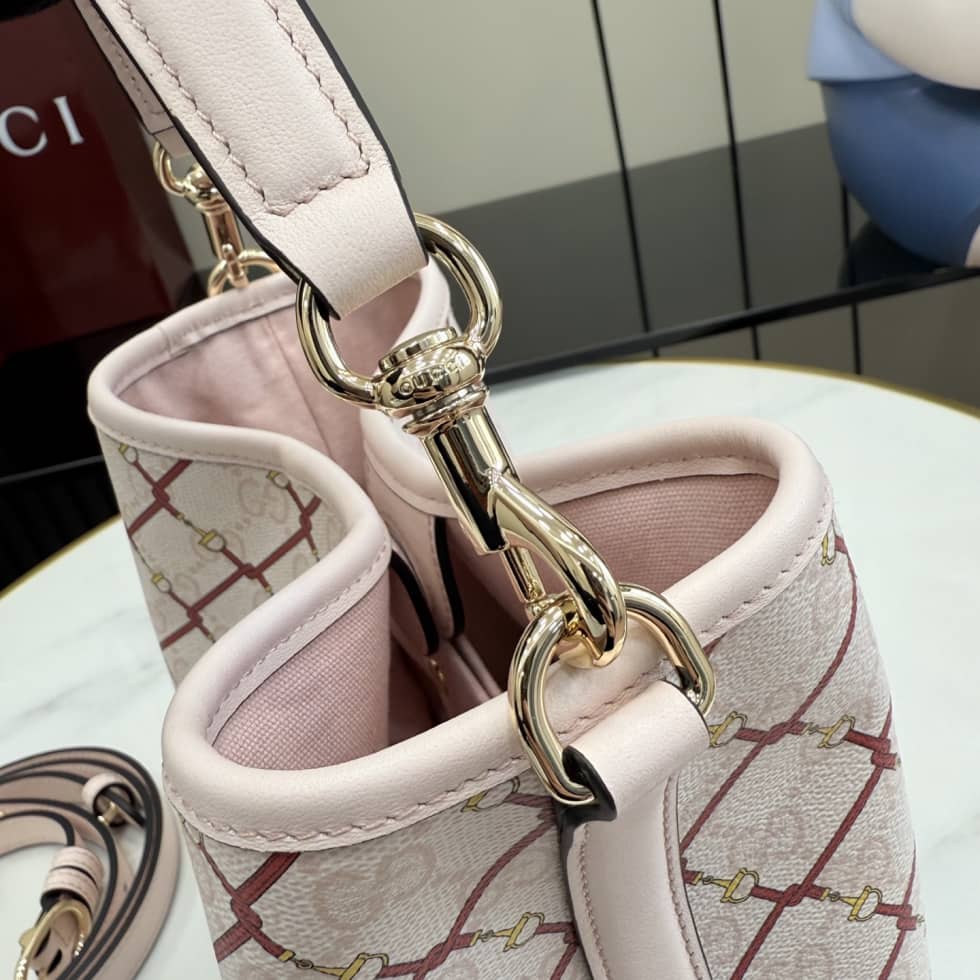 Gucci GG Emblem Canvas Small Pink Bucket Bag_6_157630 Gucci GG Emblem Canvas Small Pink Bucket Bag