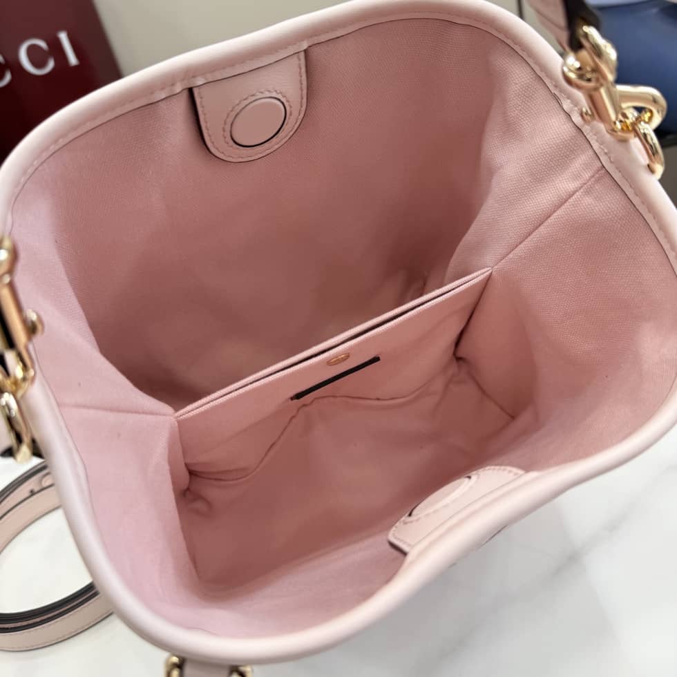 Gucci GG Emblem Canvas Small Pink Bucket Bag_7_157630 Gucci GG Emblem Canvas Small Pink Bucket Bag