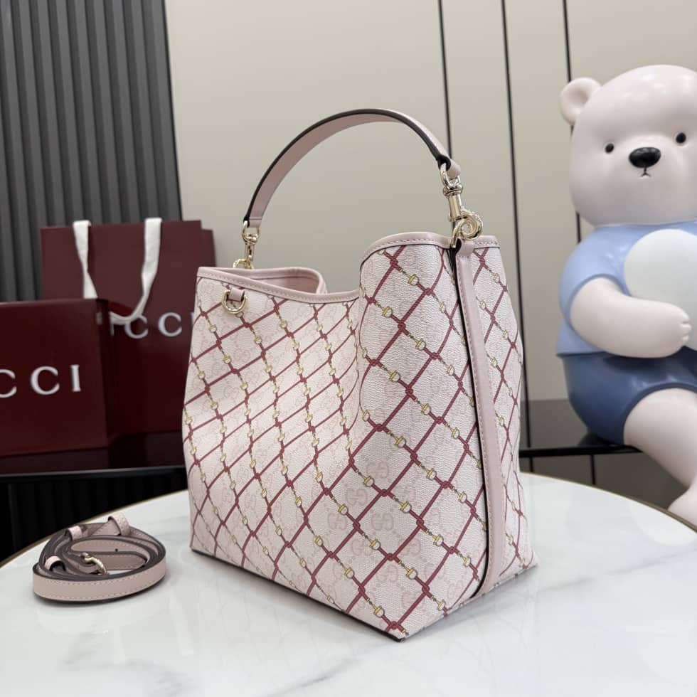 Gucci GG Emblem Canvas Medium Pink Bucket Bag_2_157640 Gucci GG Emblem Canvas Medium Pink Bucket Bag