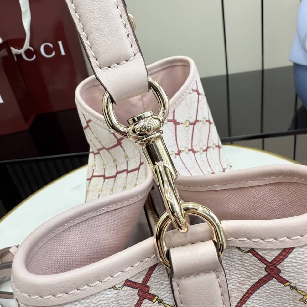 Gucci GG Emblem Canvas Medium Pink Bucket Bag_6_157640 Gucci GG Emblem Canvas Medium Pink Bucket Bag