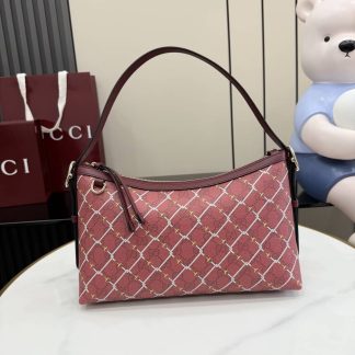 Gucci GG Emblem Canvas Medium Red Shoulder Bag