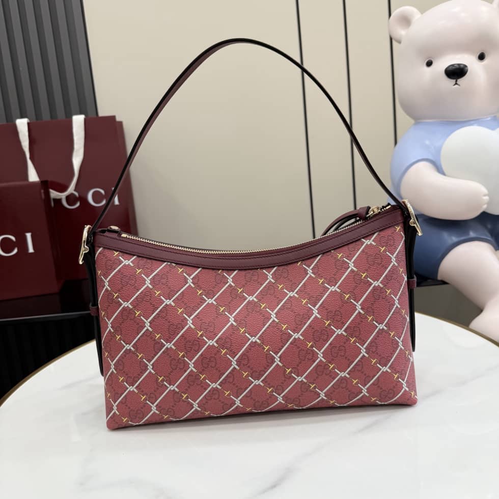 Gucci GG Emblem Canvas Medium Red Shoulder Bag_1_157660 Gucci GG Emblem Canvas Medium Red Shoulder Bag