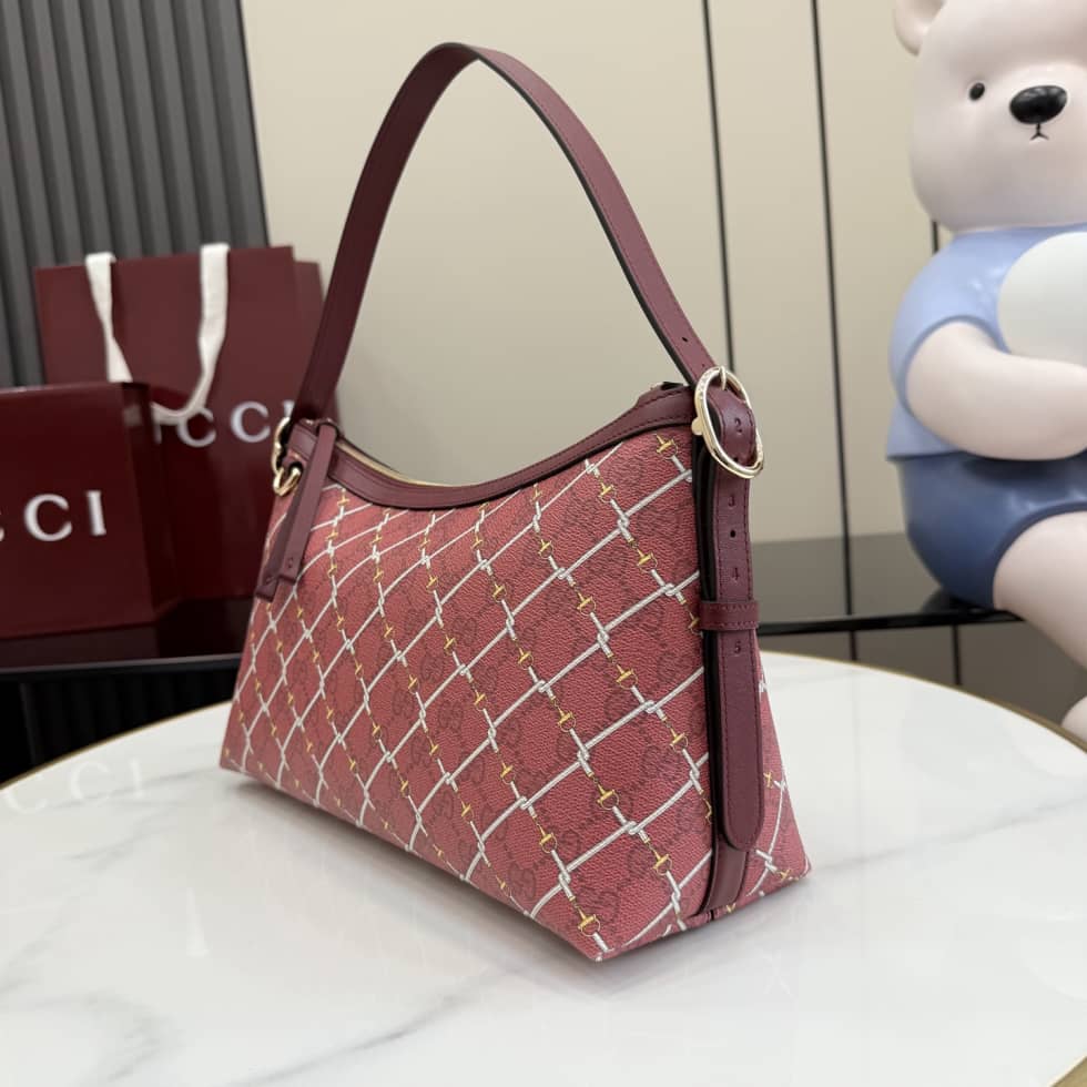 Gucci GG Emblem Canvas Medium Red Shoulder Bag_2_157660 Gucci GG Emblem Canvas Medium Red Shoulder Bag