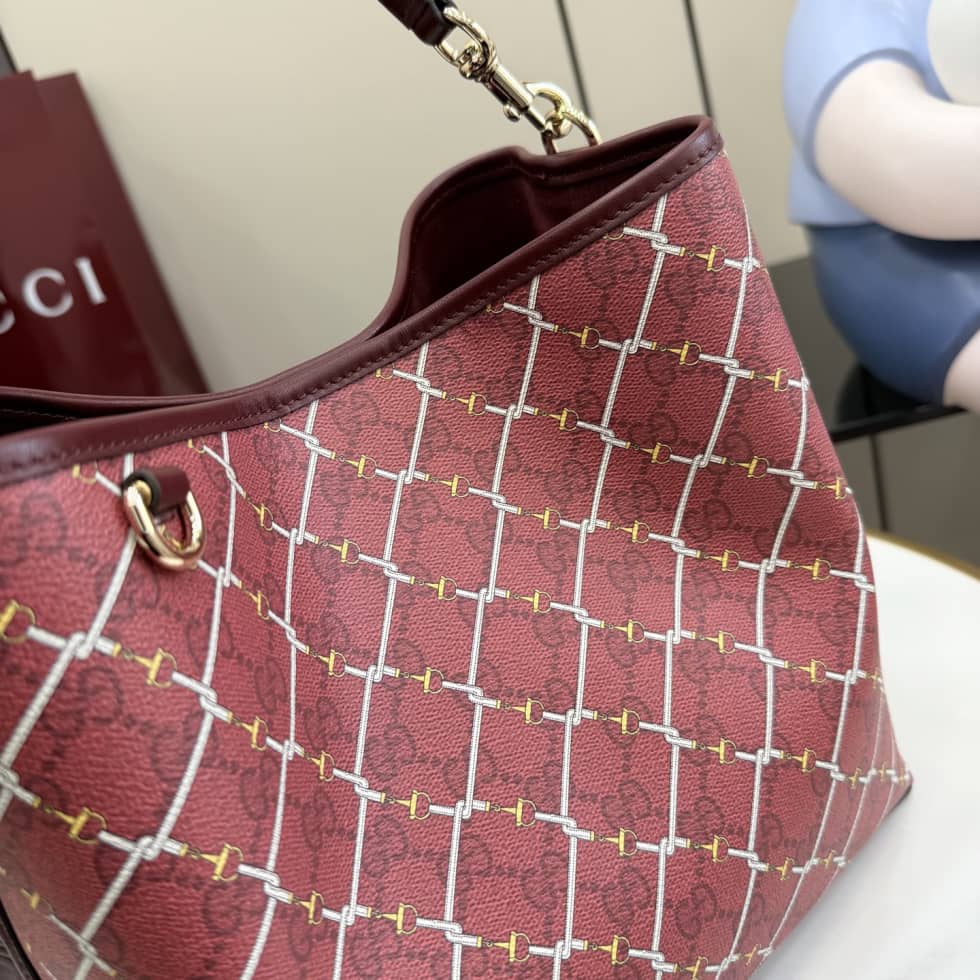 Gucci GG Emblem Canvas Medium Red Bucket Bag_4_157680 Gucci GG Emblem Canvas Medium Red Bucket Bag