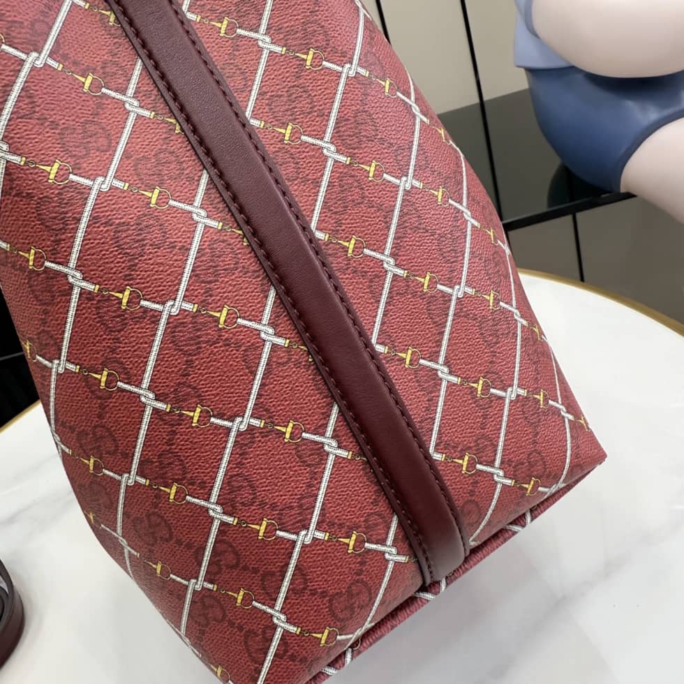 Gucci GG Emblem Canvas Medium Red Bucket Bag_5_157680 Gucci GG Emblem Canvas Medium Red Bucket Bag