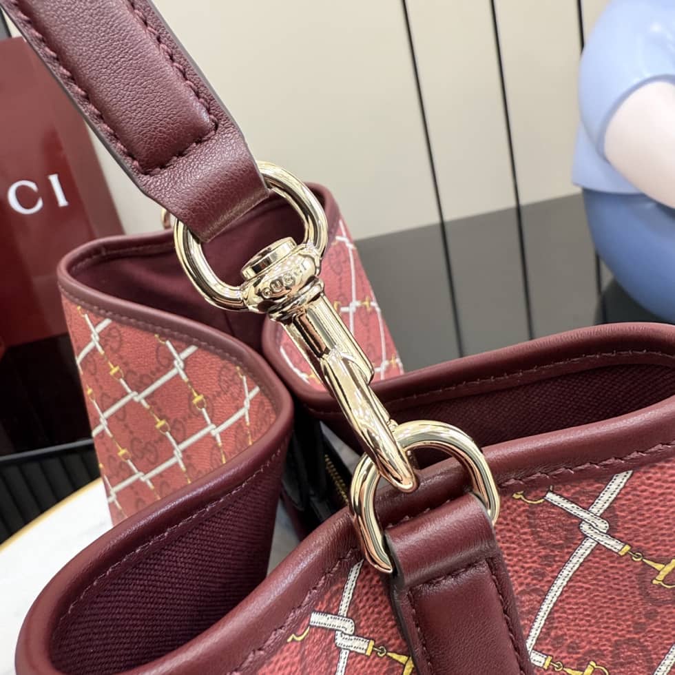 Gucci GG Emblem Canvas Medium Red Bucket Bag_6_157680 Gucci GG Emblem Canvas Medium Red Bucket Bag