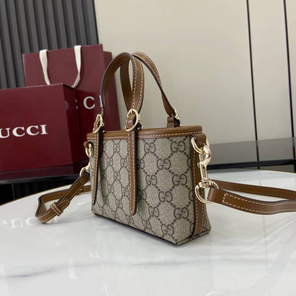 Gucci GG Emblem Mini Brown Shoulder Bag 855491_2_157840 Gucci GG Emblem Mini Brown Shoulder Bag 855491