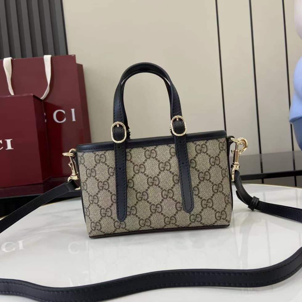 Gucci GG Emblem Mini Shoulder Bag Black Brown_1_157850 Gucci GG Emblem Mini Shoulder Bag Black Brown