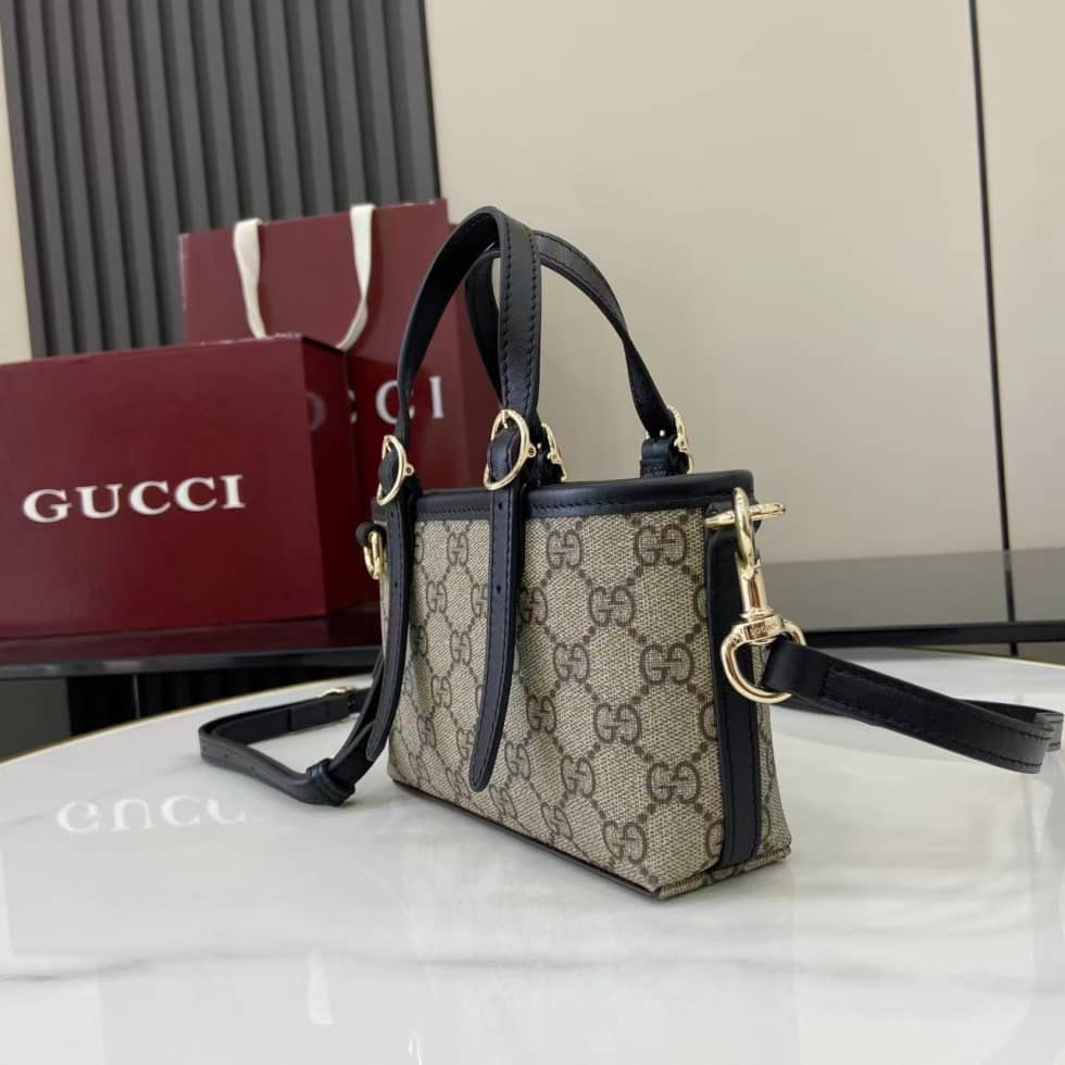 Gucci GG Emblem Mini Shoulder Bag Black Brown_2_157850 Gucci GG Emblem Mini Shoulder Bag Black Brown