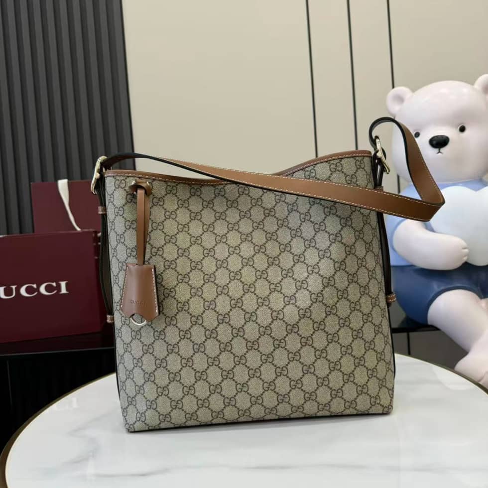 Gucci GG Emblem Medium Shoulder Bag Brown 847452_10_157880 Gucci GG Emblem Medium Shoulder Bag Brown 847452