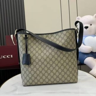 Gucci GG Emblem Medium Shoulder Bag Black Brown