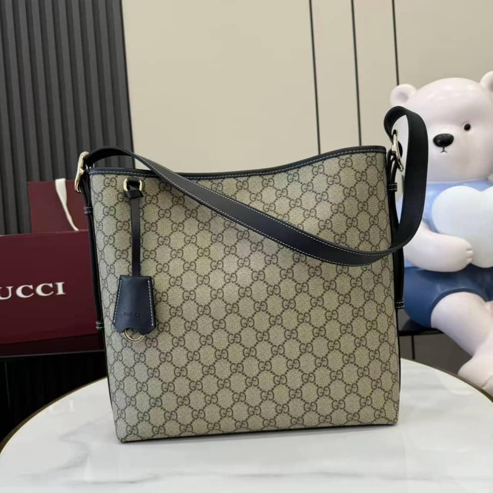 Gucci GG Emblem Medium Shoulder Bag Black Brown_10_157890 Gucci GG Emblem Medium Shoulder Bag Black Brown