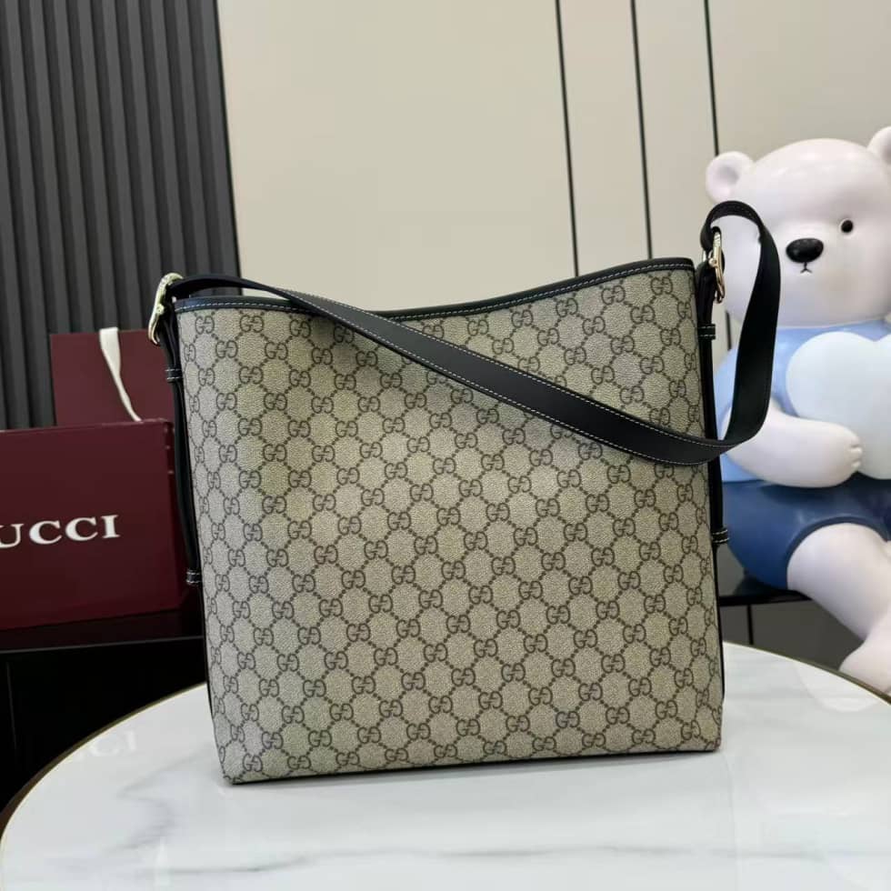Gucci GG Emblem Medium Shoulder Bag Black Brown_1_157890 Gucci GG Emblem Medium Shoulder Bag Black Brown