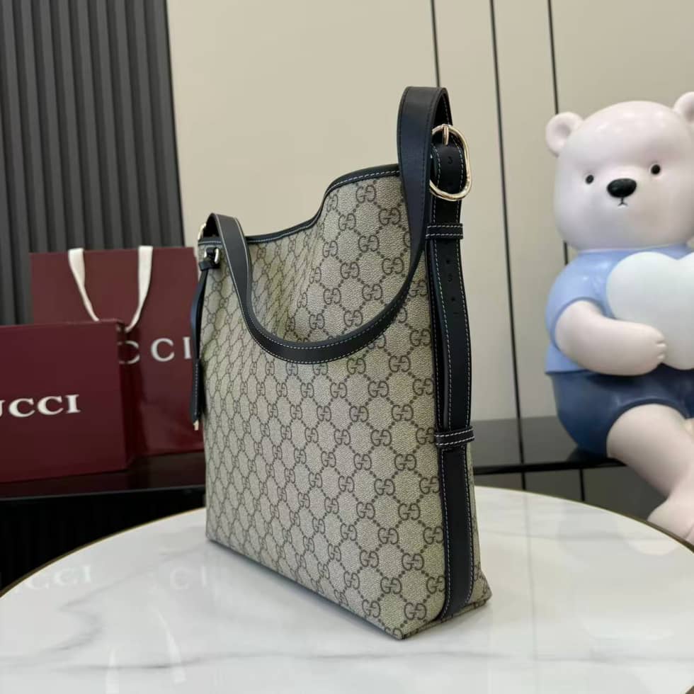 Gucci GG Emblem Medium Shoulder Bag Black Brown_2_157890 Gucci GG Emblem Medium Shoulder Bag Black Brown