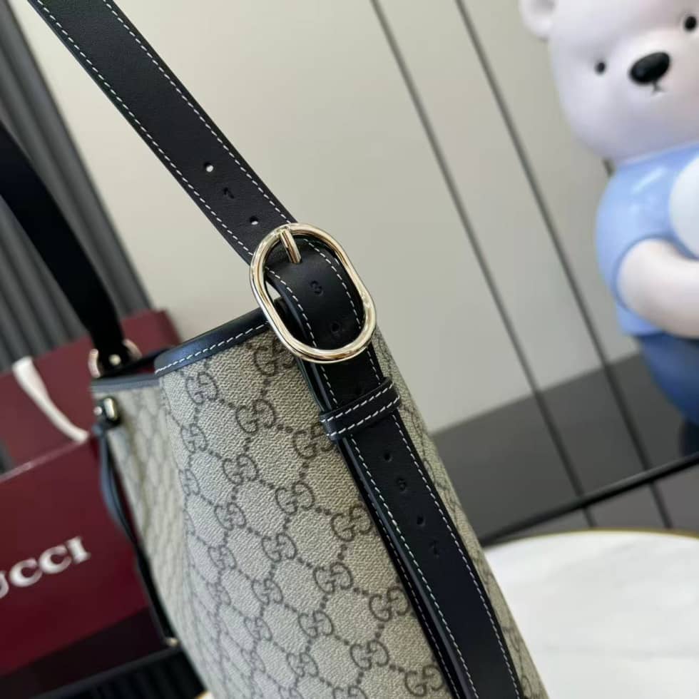Gucci GG Emblem Medium Shoulder Bag Black Brown_6_157890 Gucci GG Emblem Medium Shoulder Bag Black Brown