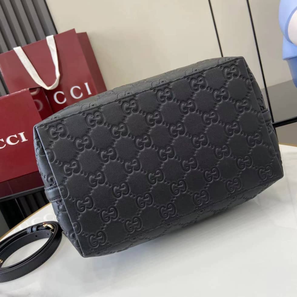 Gucci GG Emblem Medium Black Bucket Bag 815103_3_157900 Gucci GG Emblem Medium Black Bucket Bag 815103