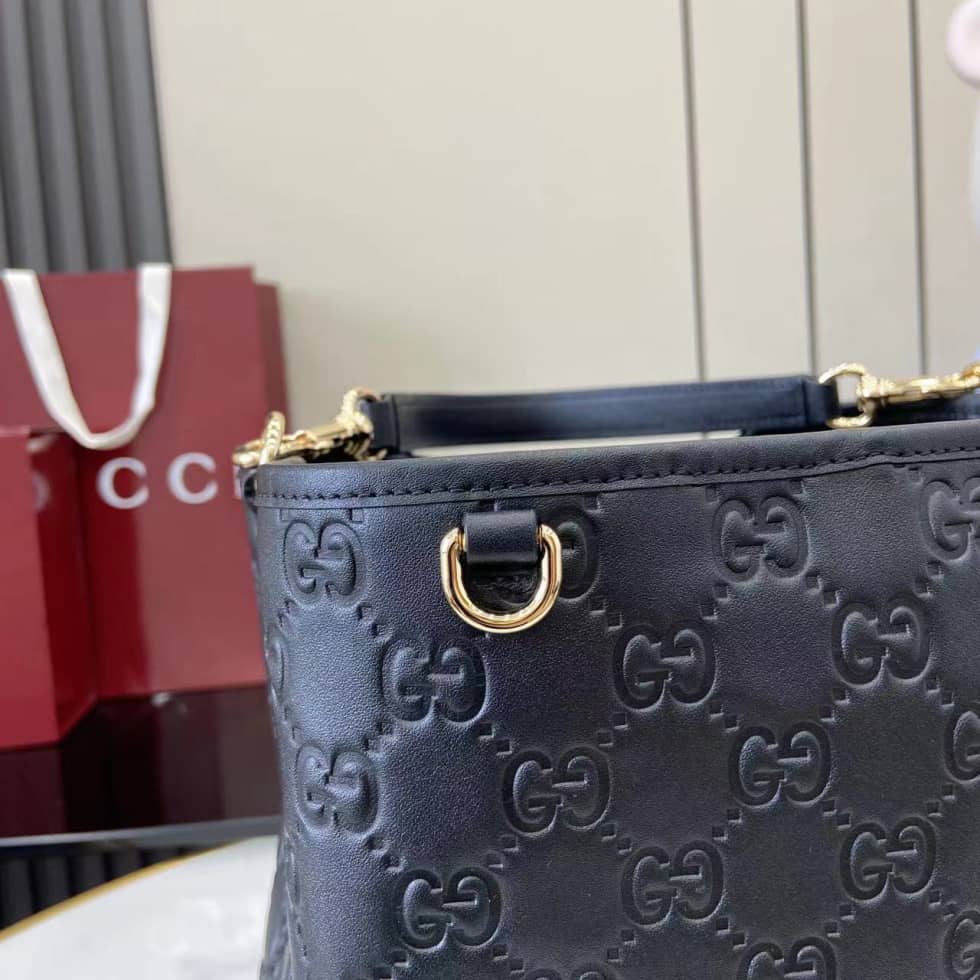 Gucci GG Emblem Medium Black Bucket Bag 815103_4_157900 Gucci GG Emblem Medium Black Bucket Bag 815103