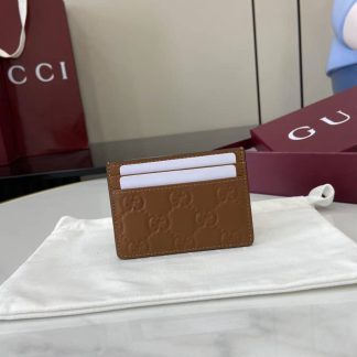 Gucci GG Emblem Embossed Leather Card Case Brown