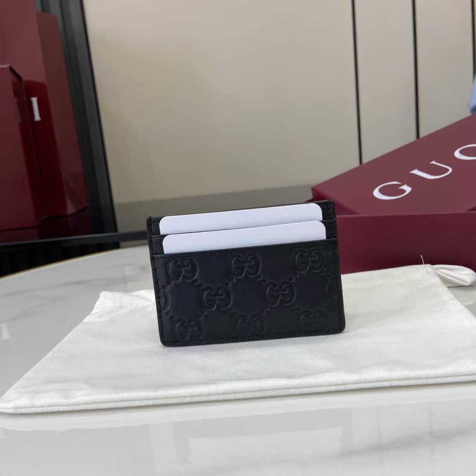 Gucci GG Emblem Embossed Leather Black Card Case_10_157950 Gucci GG Emblem Embossed Leather Black Card Case
