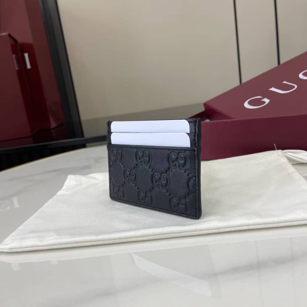 Gucci GG Emblem Embossed Leather Black Card Case_2_157950 Gucci GG Emblem Embossed Leather Black Card Case