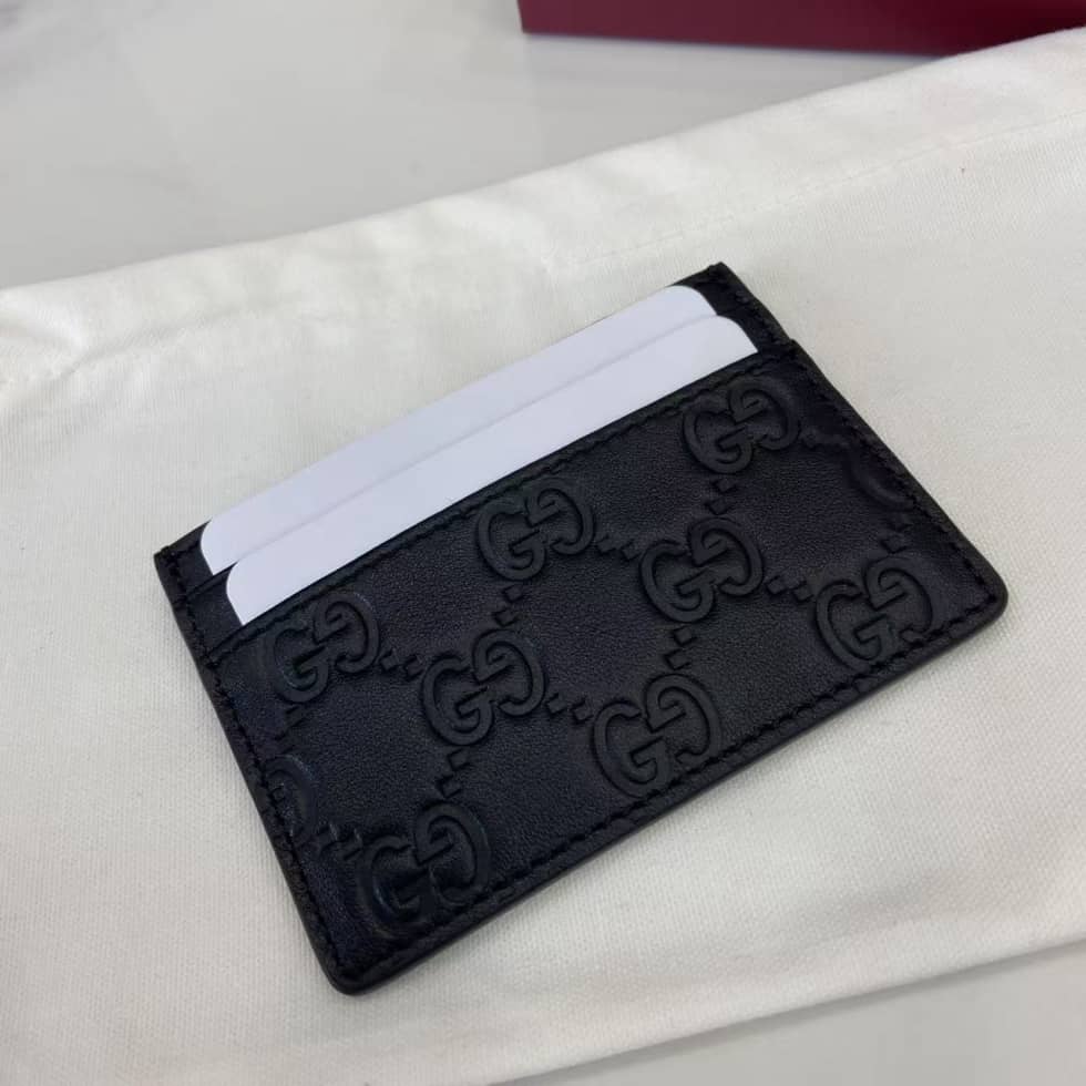 Gucci GG Emblem Embossed Leather Black Card Case_3_157950 Gucci GG Emblem Embossed Leather Black Card Case