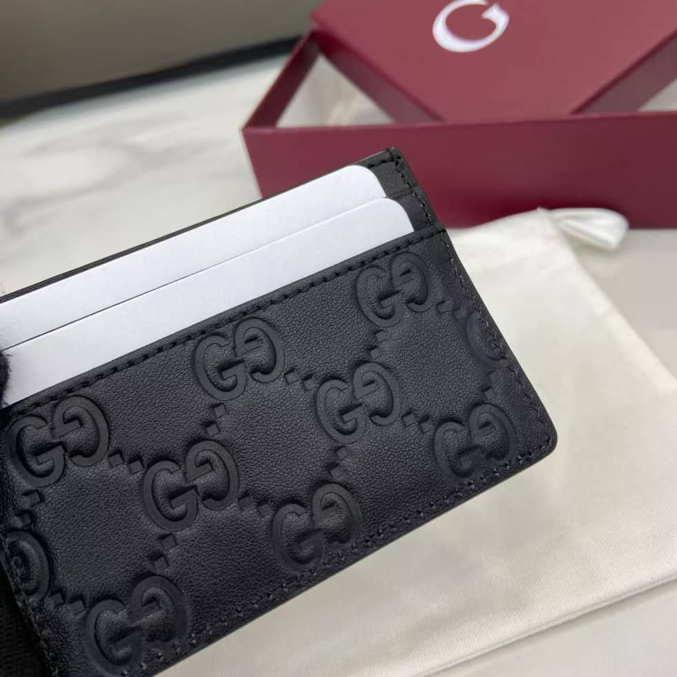 Gucci GG Emblem Embossed Leather Black Card Case_4_157950 Gucci GG Emblem Embossed Leather Black Card Case