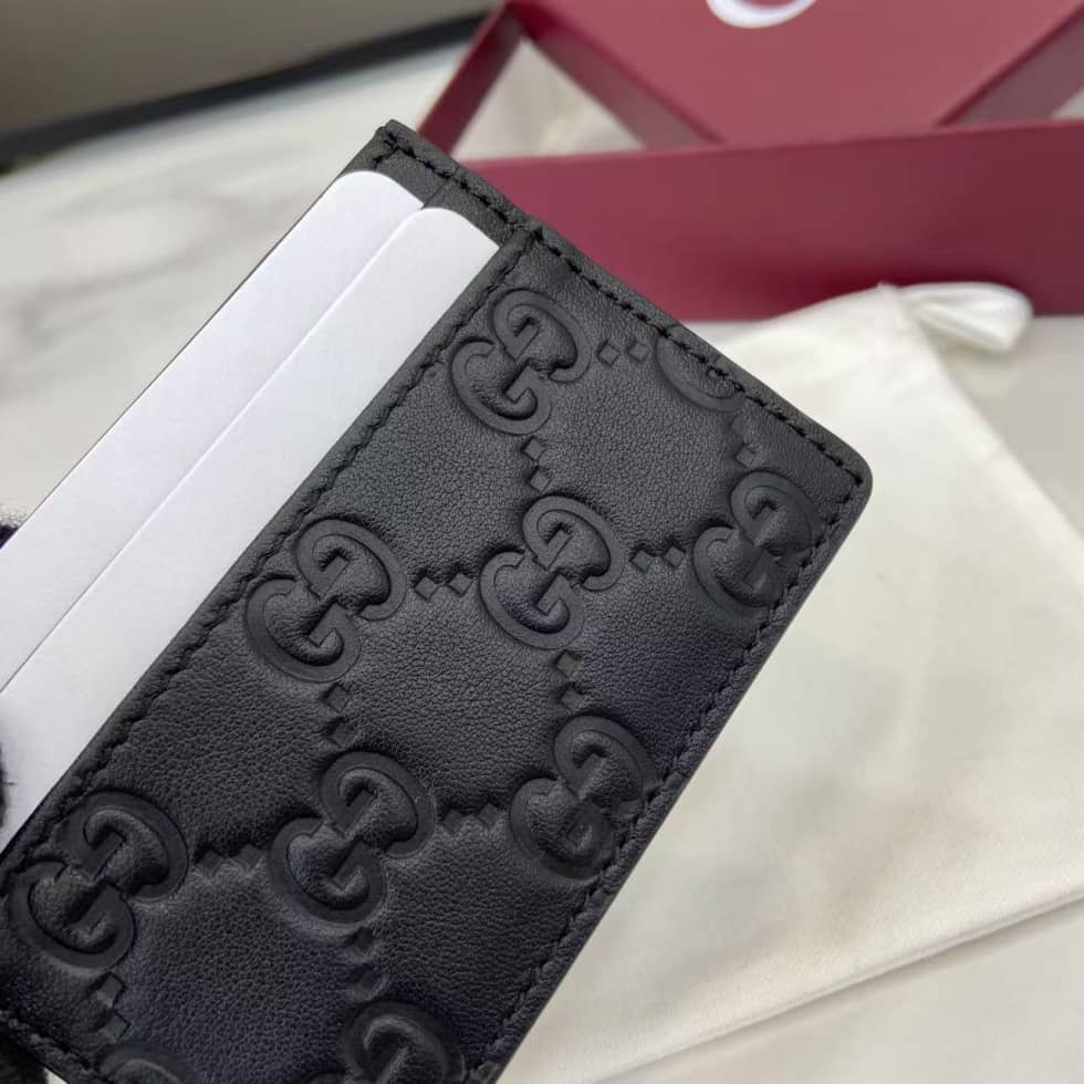 Gucci GG Emblem Embossed Leather Black Card Case_5_157950 Gucci GG Emblem Embossed Leather Black Card Case