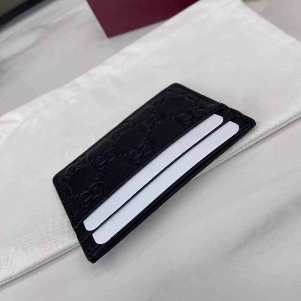 Gucci GG Emblem Embossed Leather Black Card Case_6_157950 Gucci GG Emblem Embossed Leather Black Card Case