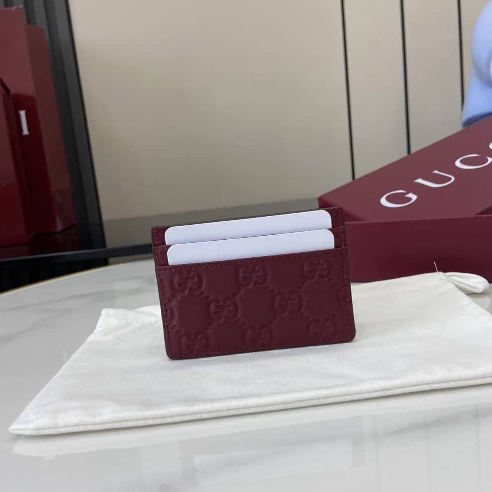 Gucci GG Emblem Embossed Leather Red Card Case_1_157960 Gucci GG Emblem Embossed Leather Red Card Case