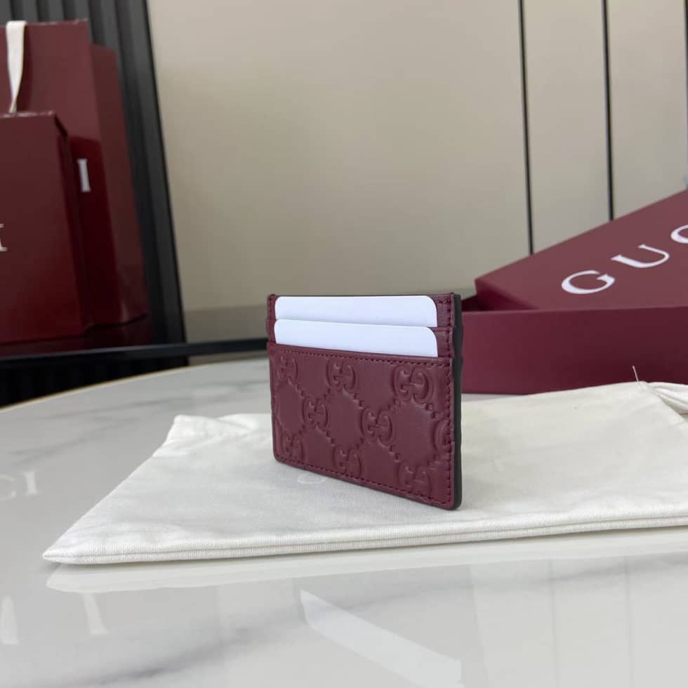 Gucci GG Emblem Embossed Leather Red Card Case_2_157960 Gucci GG Emblem Embossed Leather Red Card Case