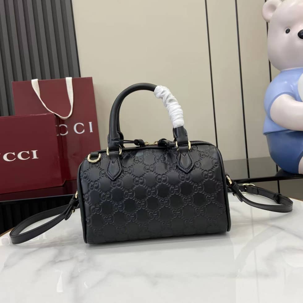 Gucci GG Emblem Small Black Boston Bag 848889_10_158030 Gucci GG Emblem Small Black Boston Bag 848889