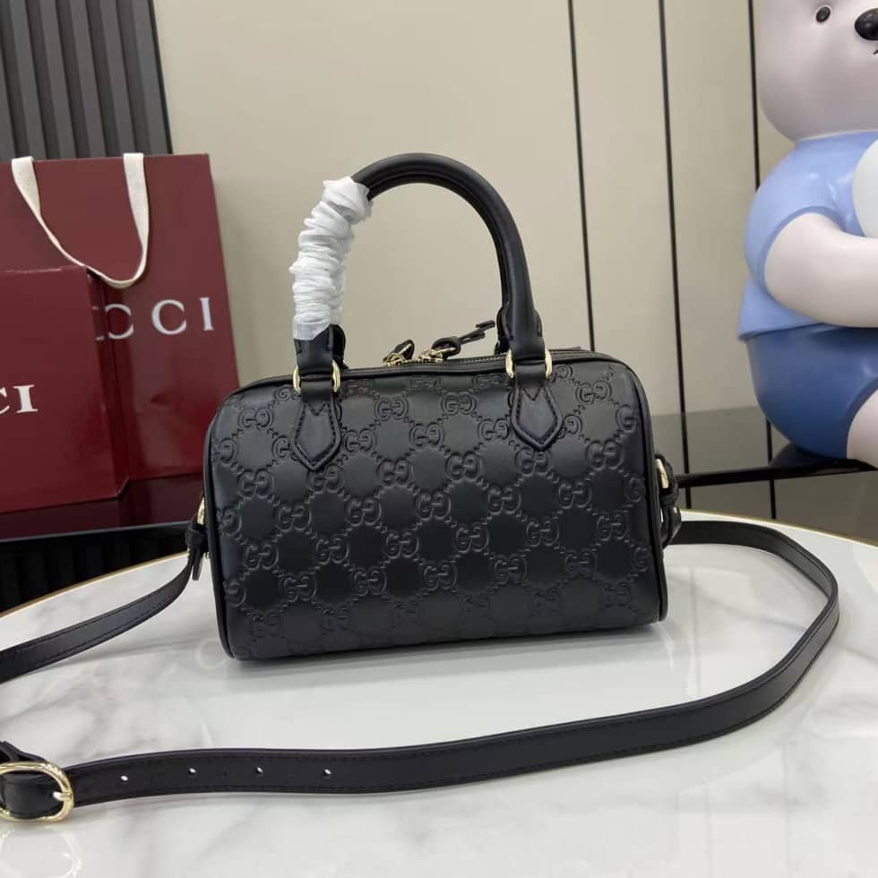 Gucci GG Emblem Small Black Boston Bag 848889_1_158030 Gucci GG Emblem Small Black Boston Bag 848889