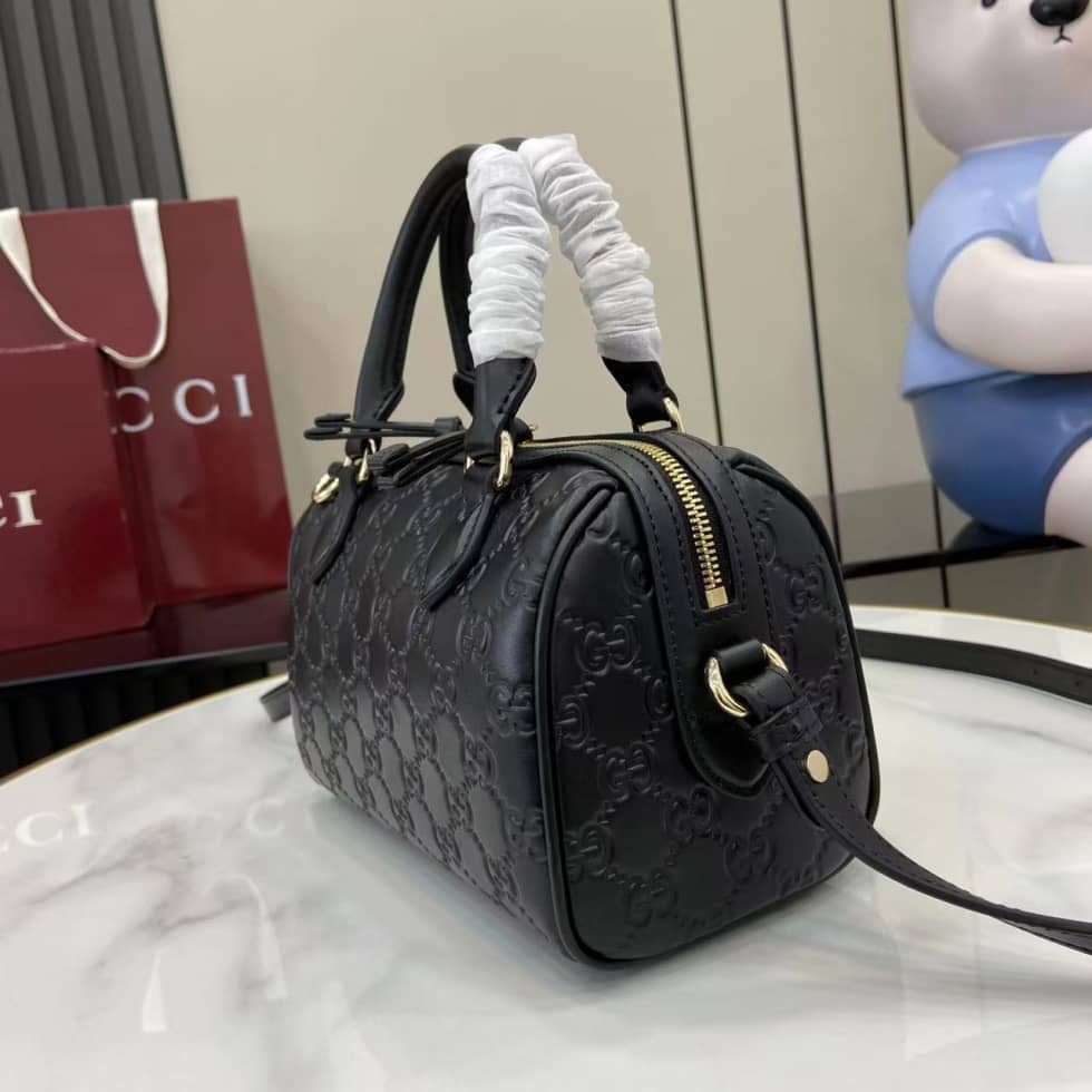Gucci GG Emblem Small Black Boston Bag 848889_2_158030 Gucci GG Emblem Small Black Boston Bag 848889