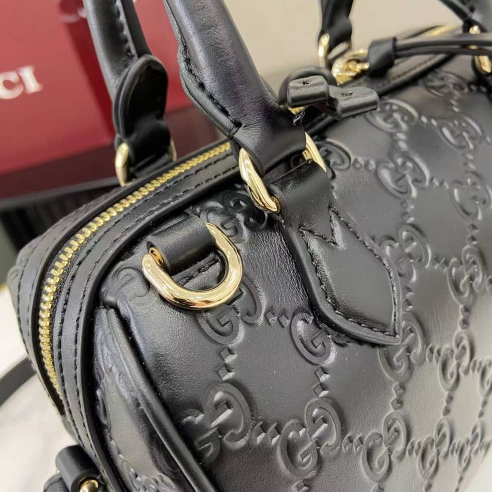 Gucci GG Emblem Small Black Boston Bag 848889_4_158030 Gucci GG Emblem Small Black Boston Bag 848889