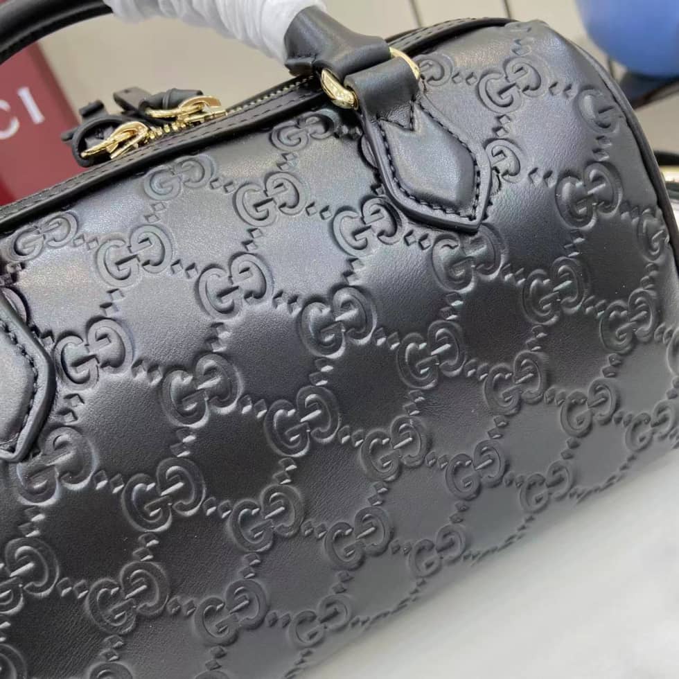 Gucci GG Emblem Small Black Boston Bag 848889_5_158030 Gucci GG Emblem Small Black Boston Bag 848889
