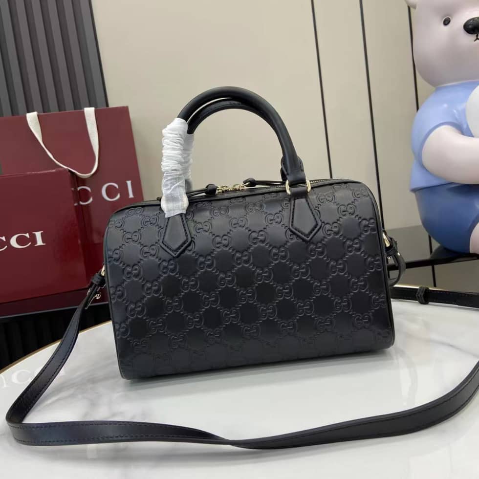 Gucci GG Emblem Medium Black Boston Bag 848886_1_158040 Gucci GG Emblem Medium Black Boston Bag 848886