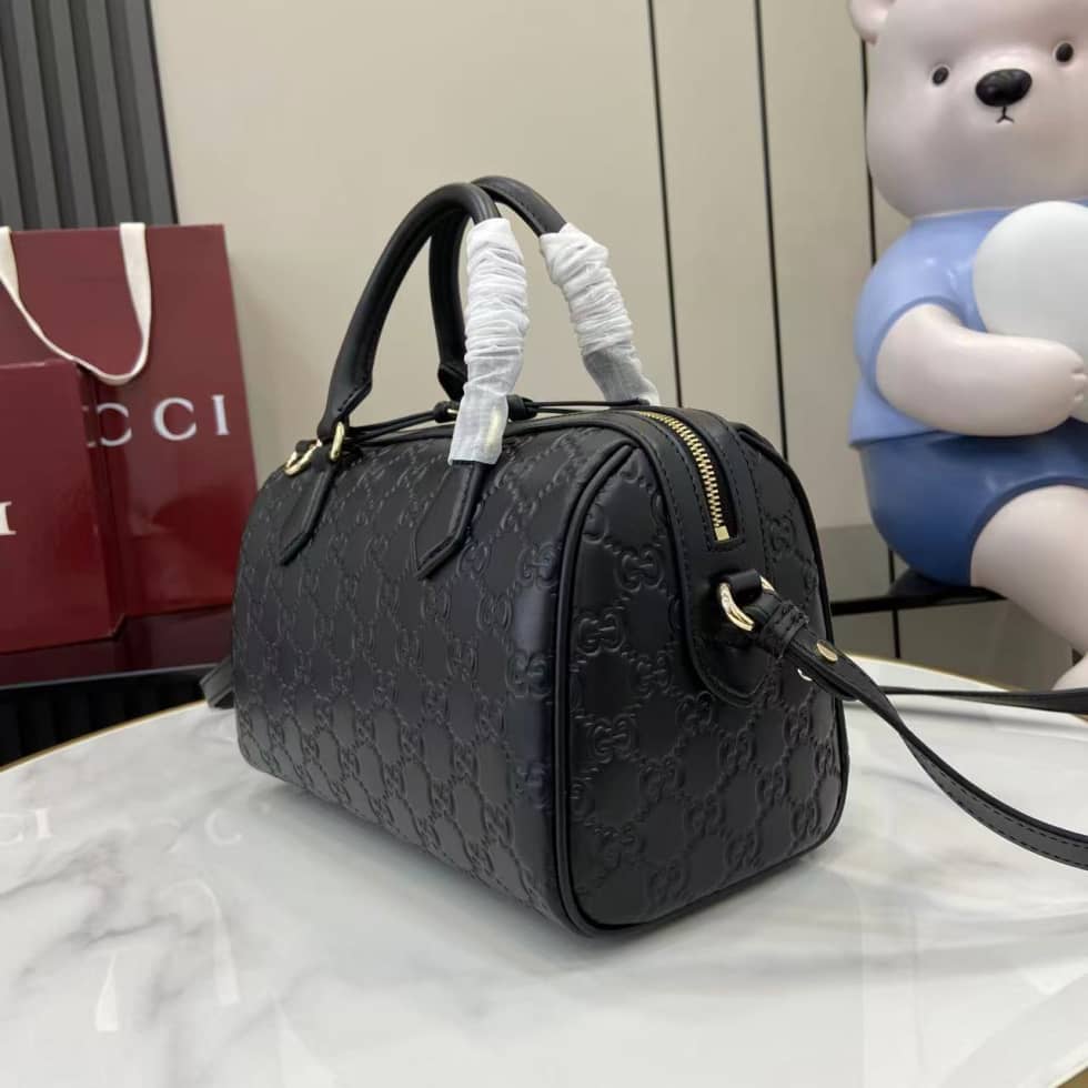 Gucci GG Emblem Medium Black Boston Bag 848886_2_158040 Gucci GG Emblem Medium Black Boston Bag 848886