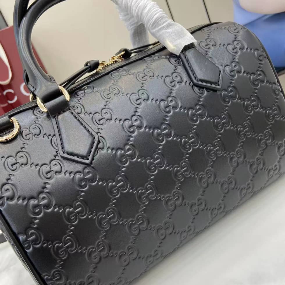 Gucci GG Emblem Medium Black Boston Bag 848886_4_158040 Gucci GG Emblem Medium Black Boston Bag 848886