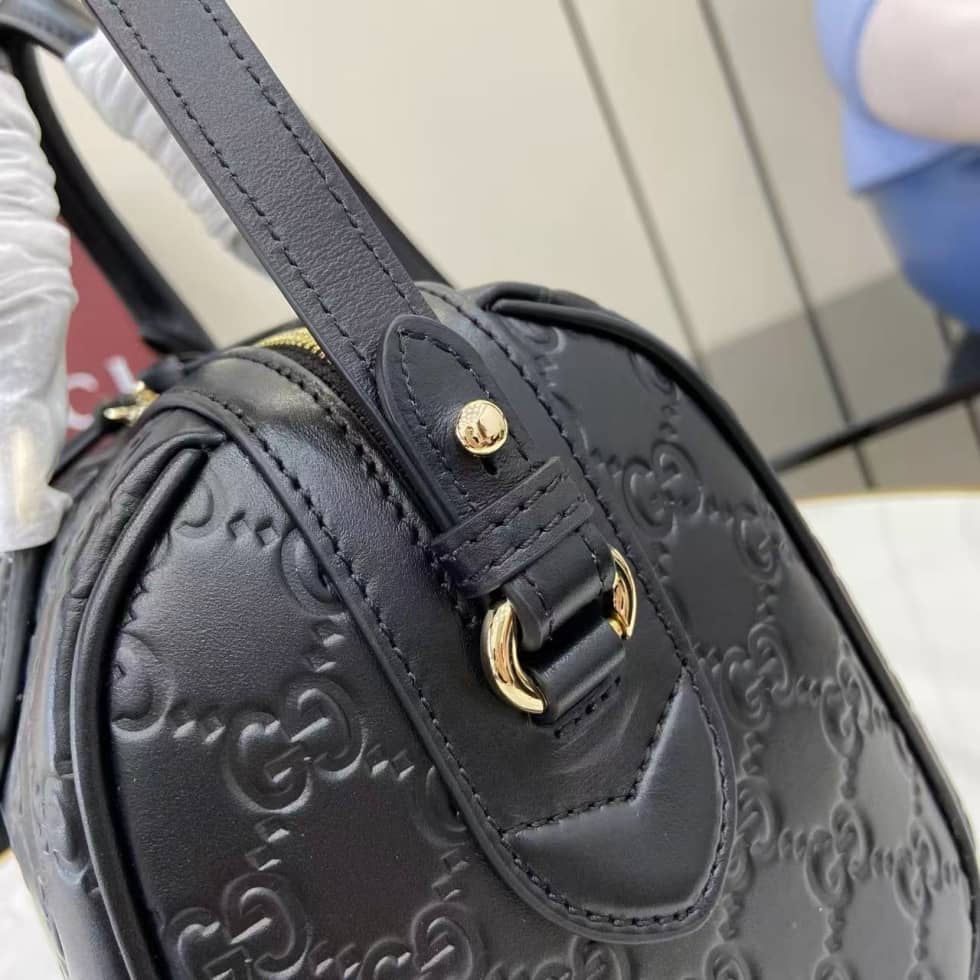 Gucci GG Emblem Medium Black Boston Bag 848886_6_158040 Gucci GG Emblem Medium Black Boston Bag 848886