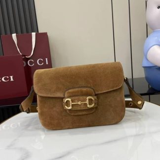 Gucci Horsebit 1955 Aura Suede Small Brown Shoulder Bag