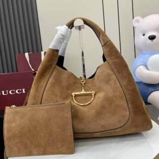 Gucci Softbit Suede Maxi Brown Shoulder Bag