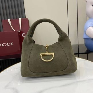 Gucci Softbit Suede Medium Green Top Handle Bag