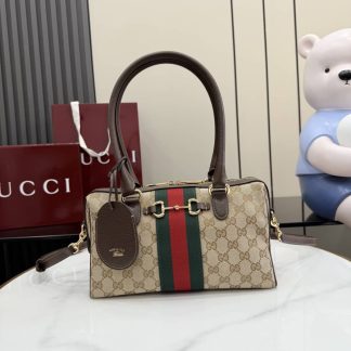 Gucci Borsetto Canvas Medium Beige Boston Bag