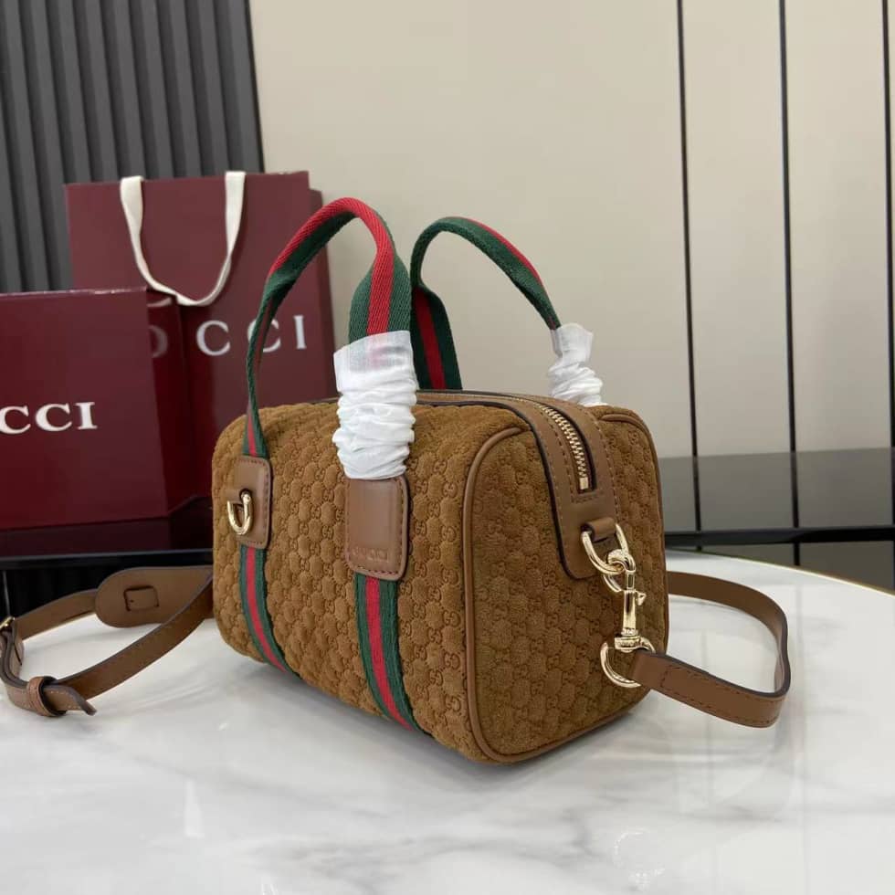Gucci GG Suede Mini Brown Boston Bag 859975_2_158290 Gucci GG Suede Mini Brown Boston Bag 859975