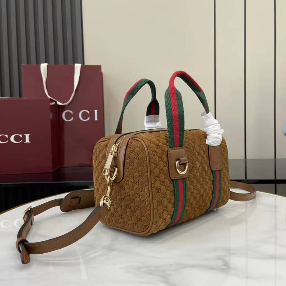 Gucci GG Suede Mini Brown Boston Bag 859975_3_158290 Gucci GG Suede Mini Brown Boston Bag 859975
