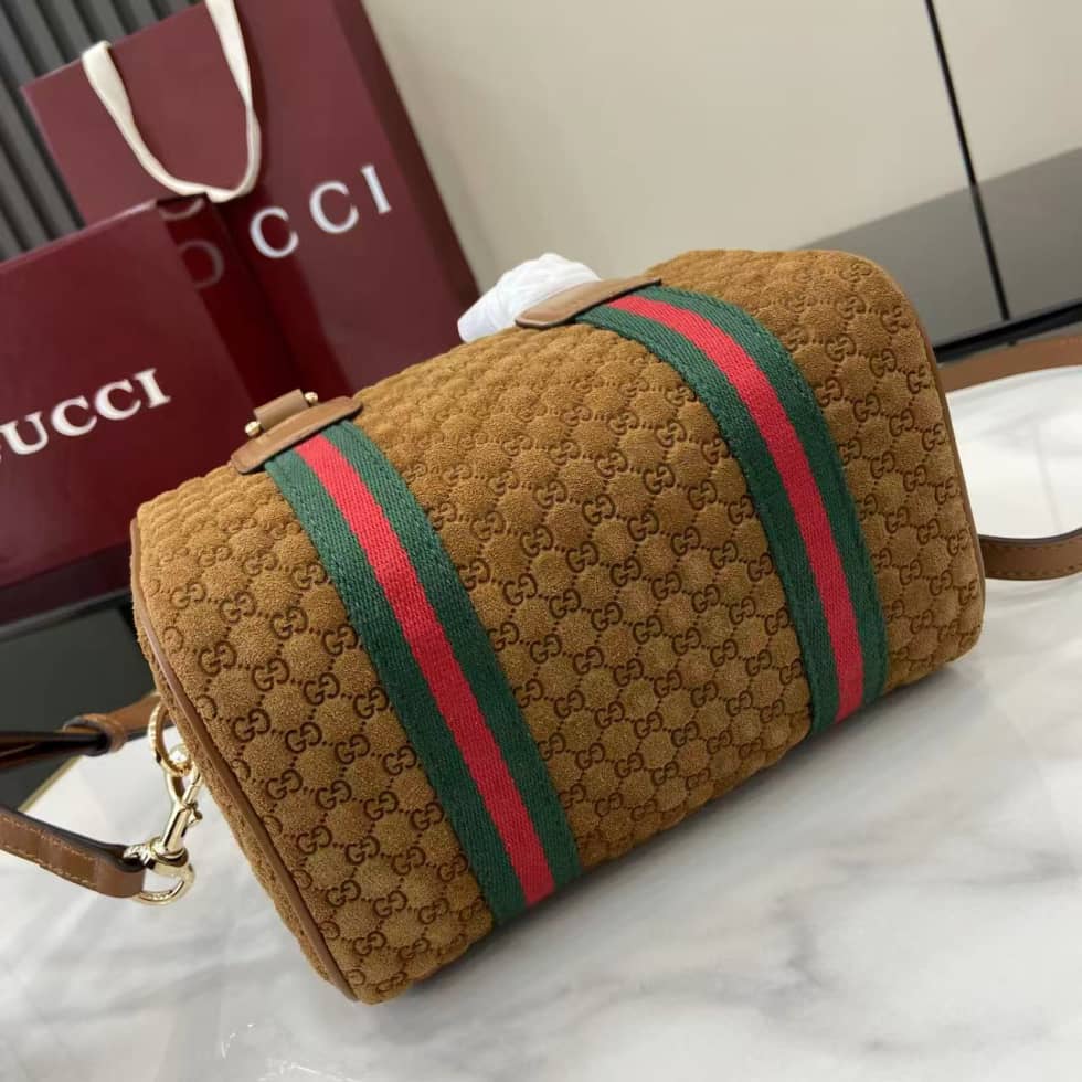 Gucci GG Suede Mini Brown Boston Bag 859975_4_158290 Gucci GG Suede Mini Brown Boston Bag 859975