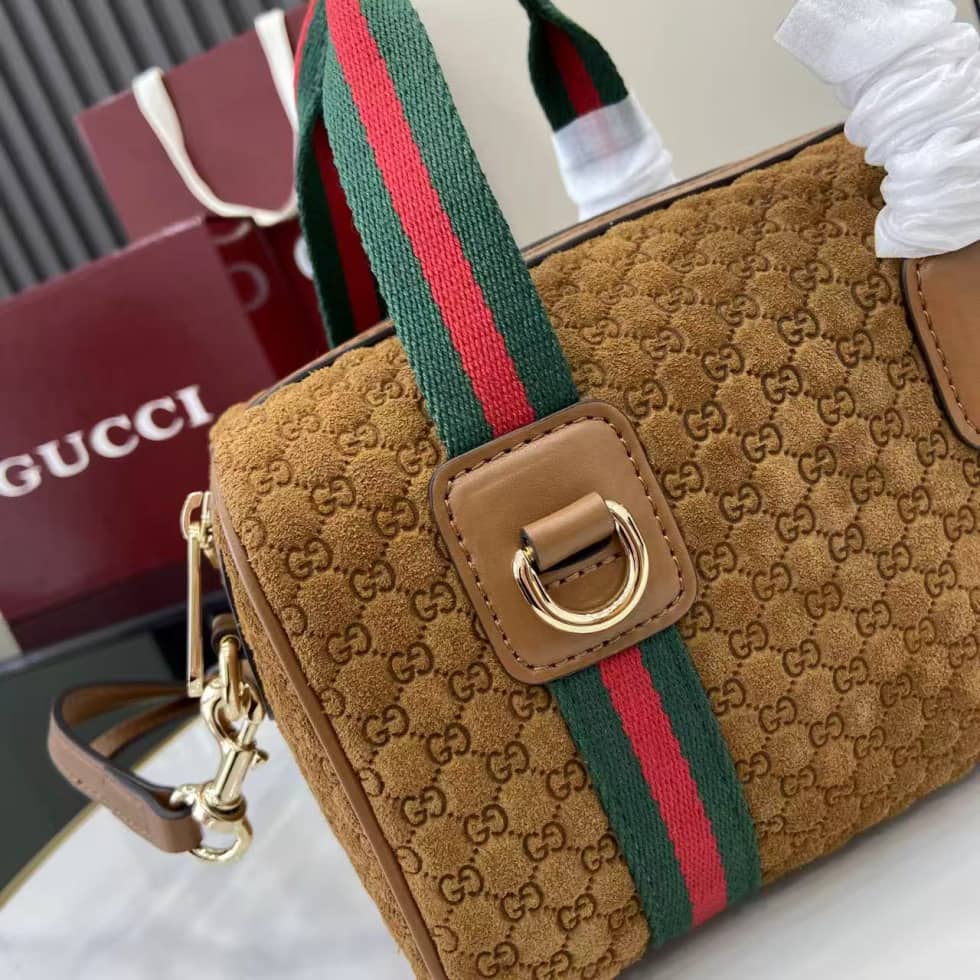 Gucci GG Suede Mini Brown Boston Bag 859975_5_158290 Gucci GG Suede Mini Brown Boston Bag 859975