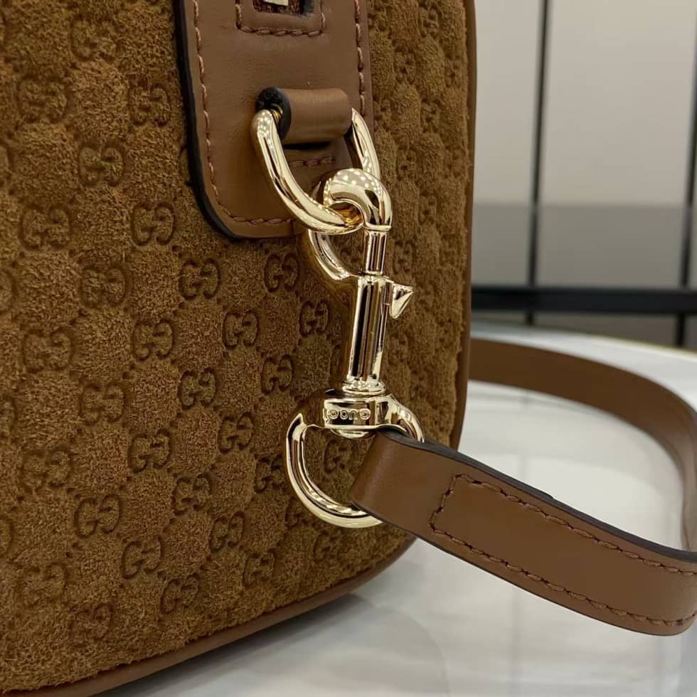 Gucci GG Suede Mini Brown Boston Bag 859975_6_158290 Gucci GG Suede Mini Brown Boston Bag 859975